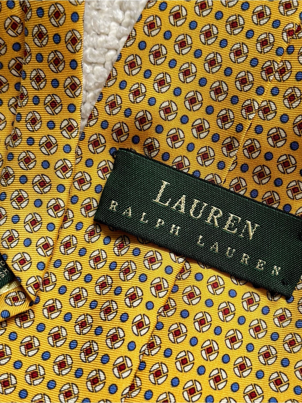 Lauren Ralph Lauren Men's Yellow Red Blue Geometric Silk Tie Woven - Picture 2 of 3